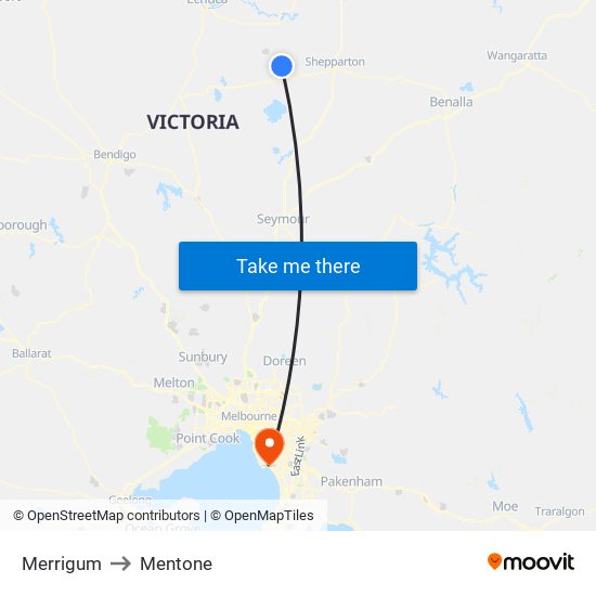 Merrigum to Mentone map