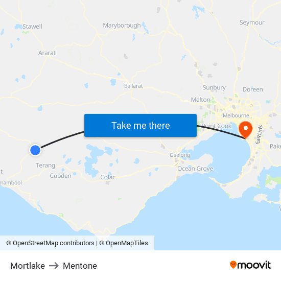 Mortlake to Mentone map