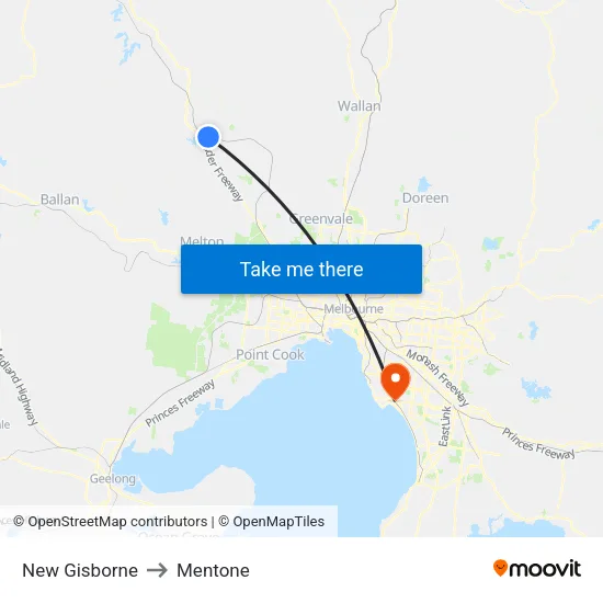 New Gisborne to Mentone map
