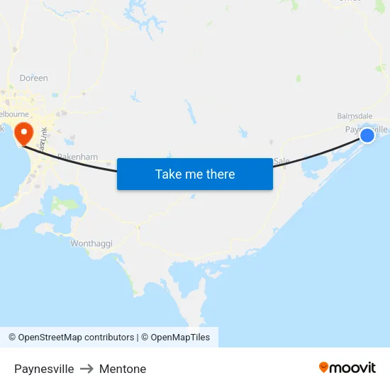 Paynesville to Mentone map