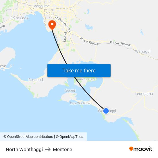 North Wonthaggi to Mentone map