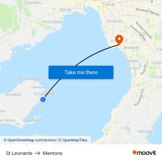 St Leonards to Mentone map