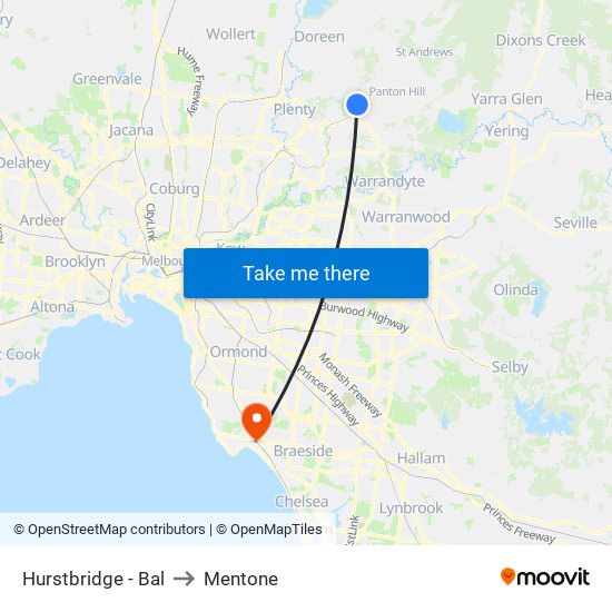 Hurstbridge - Bal to Mentone map