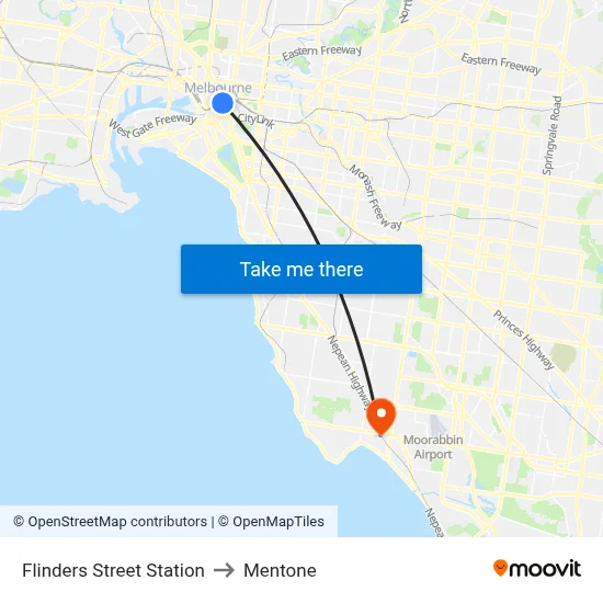 Flinders Street Station to Mentone map