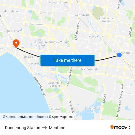 Dandenong Station to Mentone map