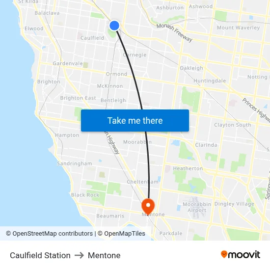 Caulfield Station to Mentone map