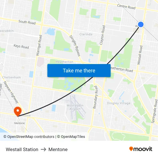 Westall Station to Mentone map