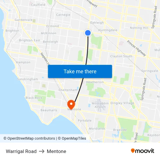 Warrigal Road to Mentone map