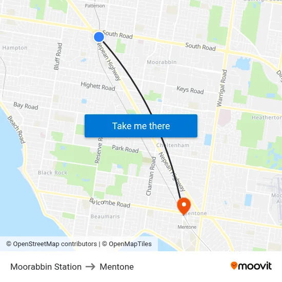 Moorabbin Station to Mentone map