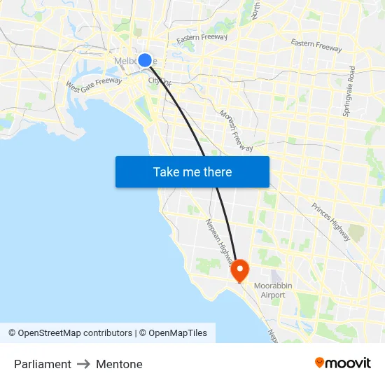 Parliament to Mentone map
