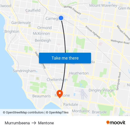 Murrumbeena to Mentone map