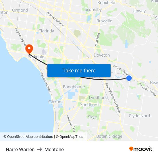 Narre Warren to Mentone map