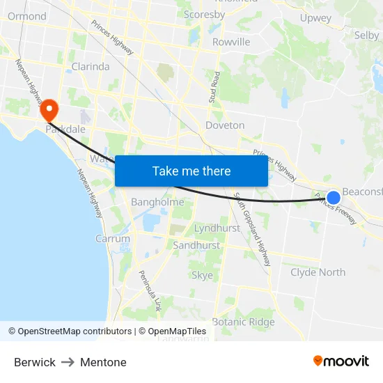Berwick to Mentone map