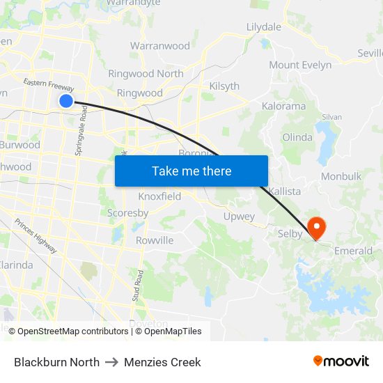 Blackburn North to Menzies Creek map