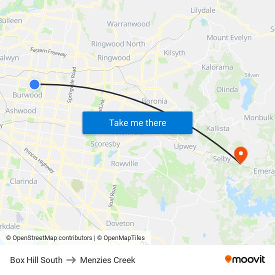 Box Hill South to Menzies Creek map