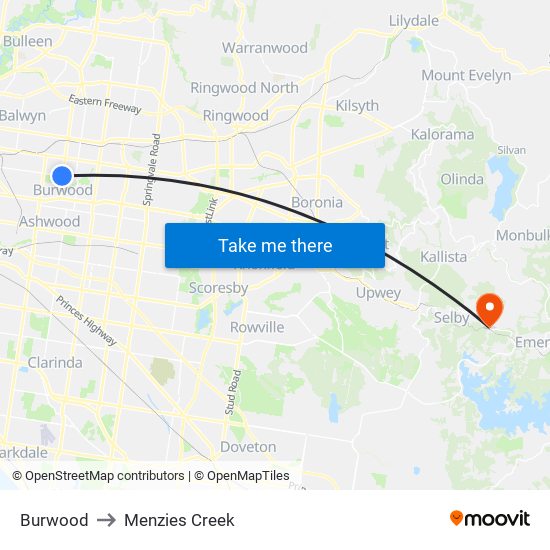 Burwood to Menzies Creek map