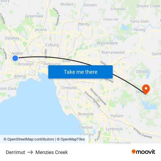 Derrimut to Menzies Creek map