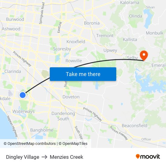 Dingley Village to Menzies Creek map