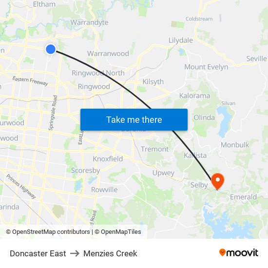 Doncaster East to Menzies Creek map