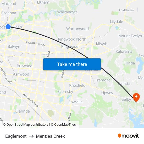 Eaglemont to Menzies Creek map