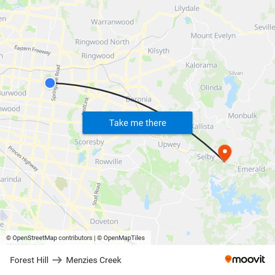 Forest Hill to Menzies Creek map