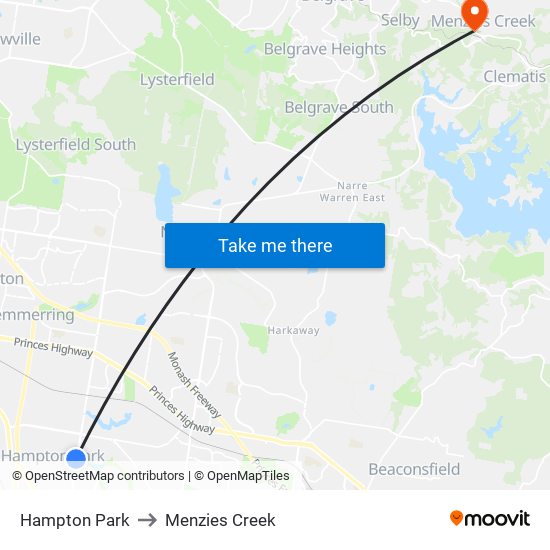 Hampton Park to Menzies Creek map