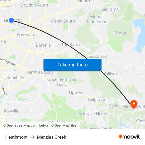 Heathmont to Menzies Creek map