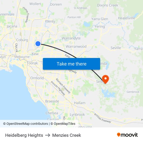 Heidelberg Heights to Menzies Creek map