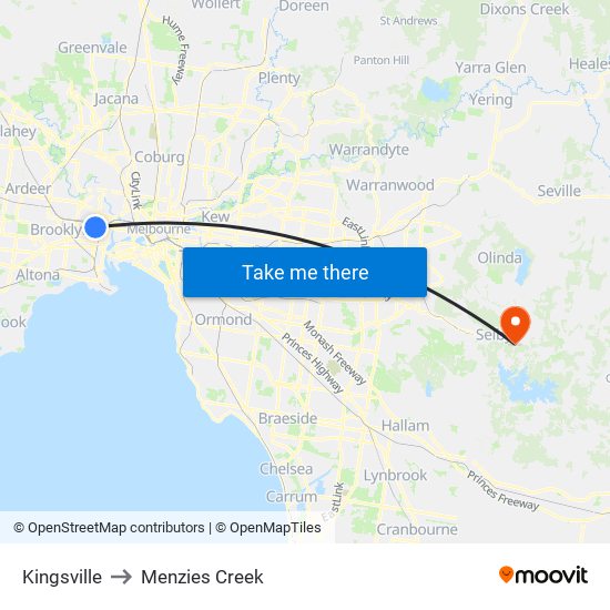 Kingsville to Menzies Creek map