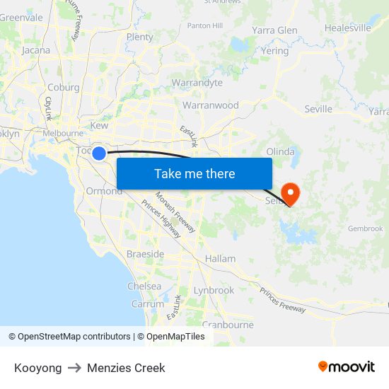 Kooyong to Menzies Creek map