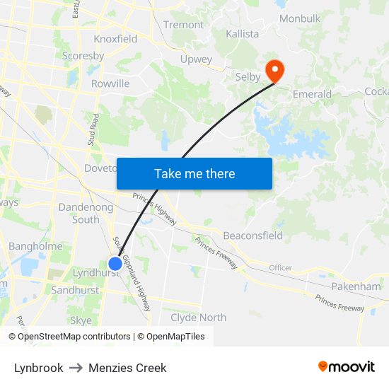 Lynbrook to Menzies Creek map