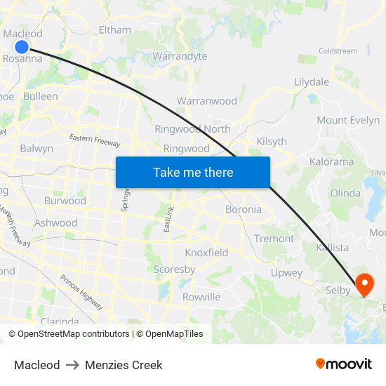 Macleod to Menzies Creek map