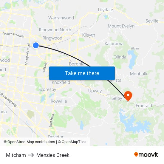 Mitcham to Menzies Creek map