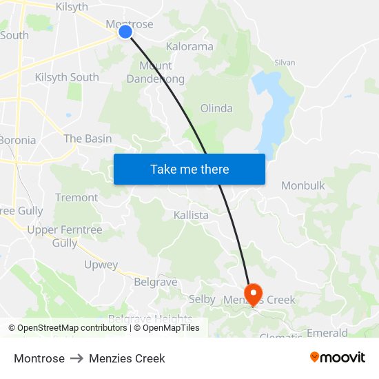 Montrose to Menzies Creek map