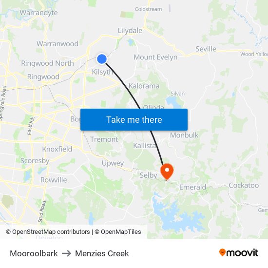 Mooroolbark to Menzies Creek map
