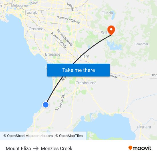 Mount Eliza to Menzies Creek map