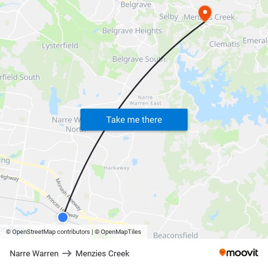 Narre Warren to Menzies Creek map