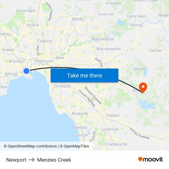 Newport to Menzies Creek map