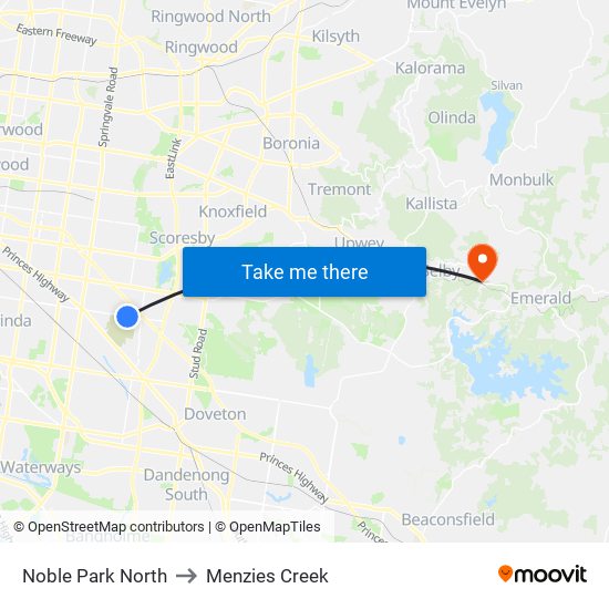 Noble Park North to Menzies Creek map