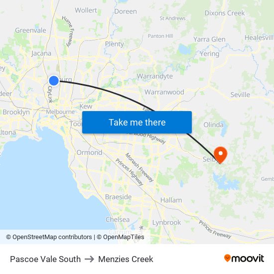 Pascoe Vale South to Menzies Creek map