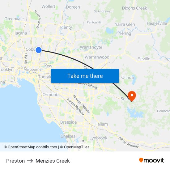 Preston to Menzies Creek map