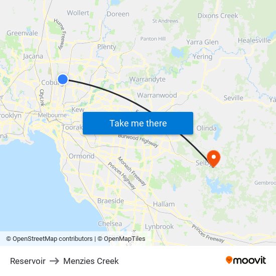 Reservoir to Menzies Creek map