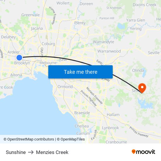 Sunshine to Menzies Creek map