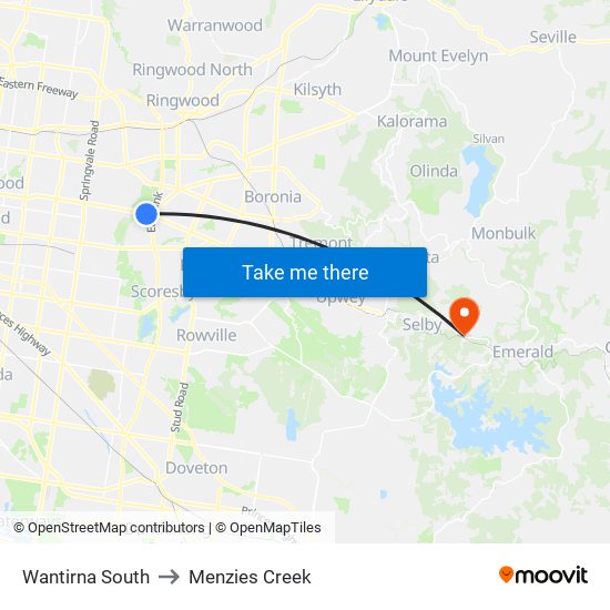 Wantirna South to Menzies Creek map