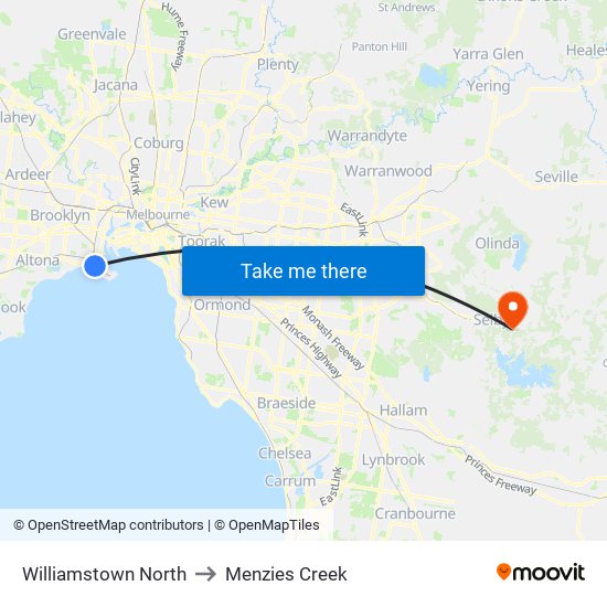 Williamstown North to Menzies Creek map