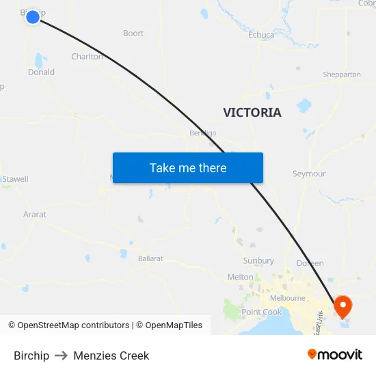 Birchip to Menzies Creek map