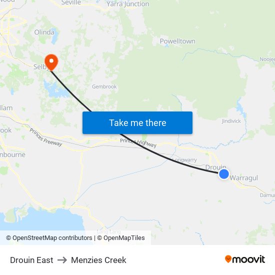 Drouin East to Menzies Creek map