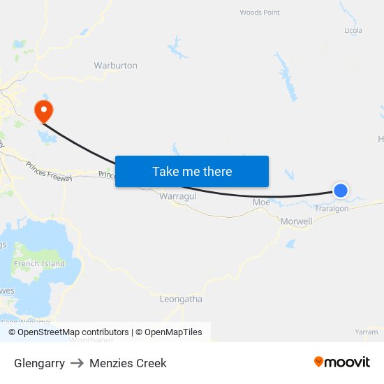 Glengarry to Menzies Creek map