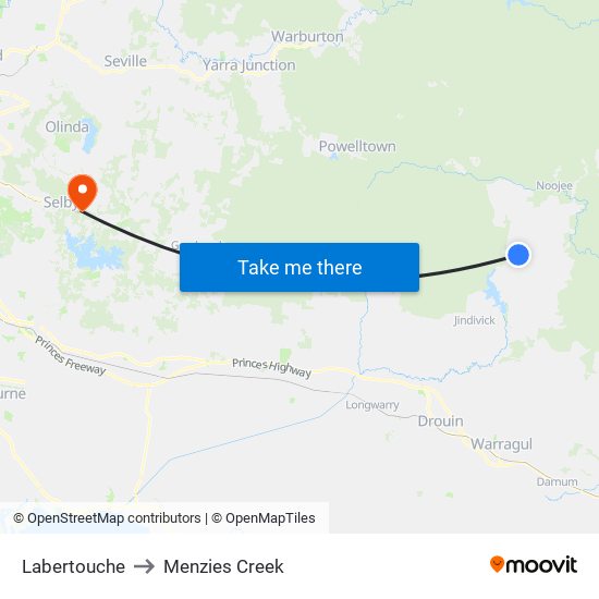 Labertouche to Menzies Creek map