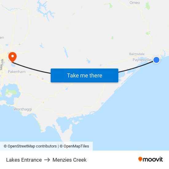 Lakes Entrance to Menzies Creek map